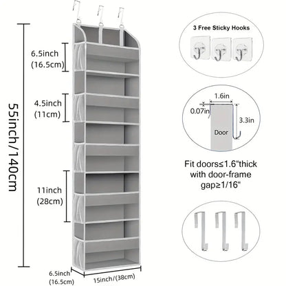 5-Shelf Over-the-Door Organizer with 10 Large Pockets - Light Gray