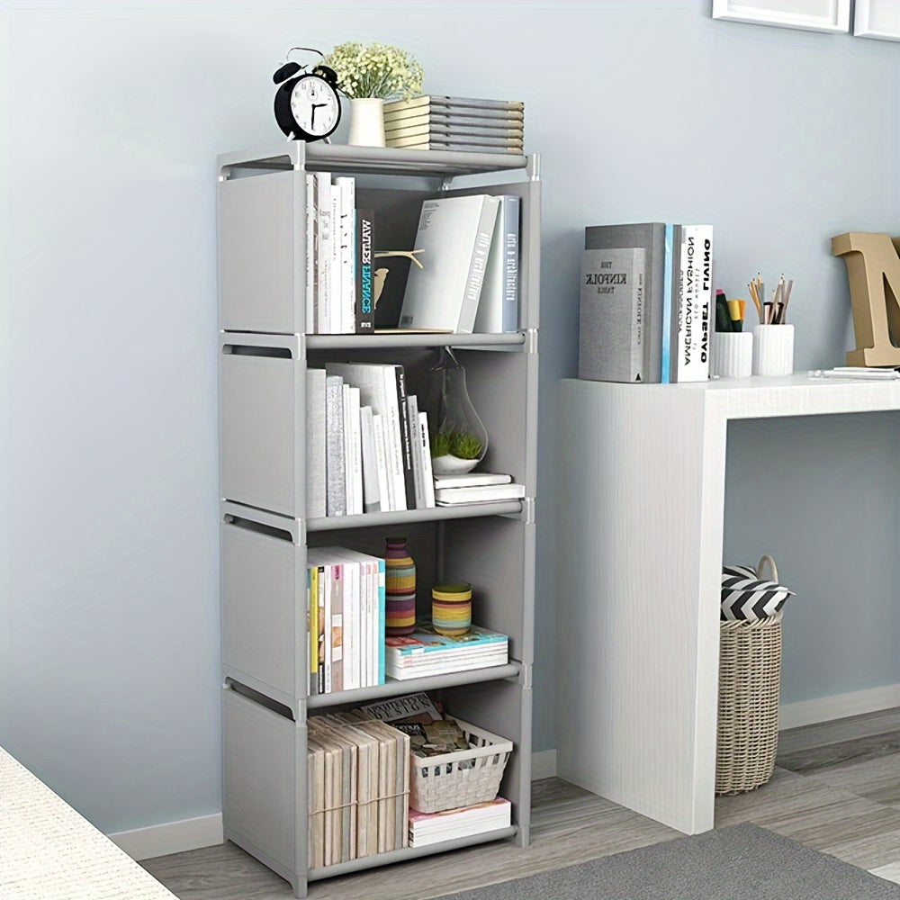 4-Storey Multifunctional Metal Bookshelf with Back Panel