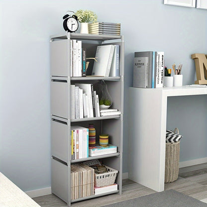 4-Storey Multifunctional Metal Bookshelf with Back Panel