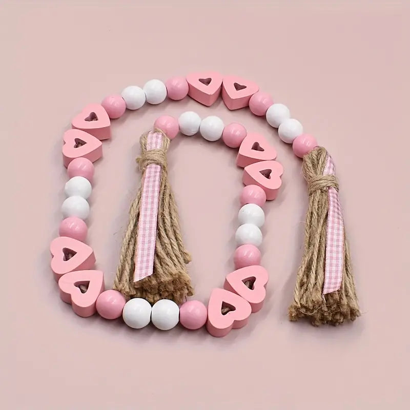 Valentine's Day Love Wood Beads Garland - Hemp Rope Tassel Decor (Model: Beads L116)