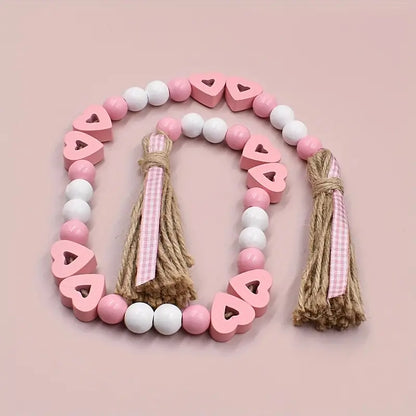 Valentine's Day Love Wood Beads Garland - Hemp Rope Tassel Decor (Model: Beads L116)