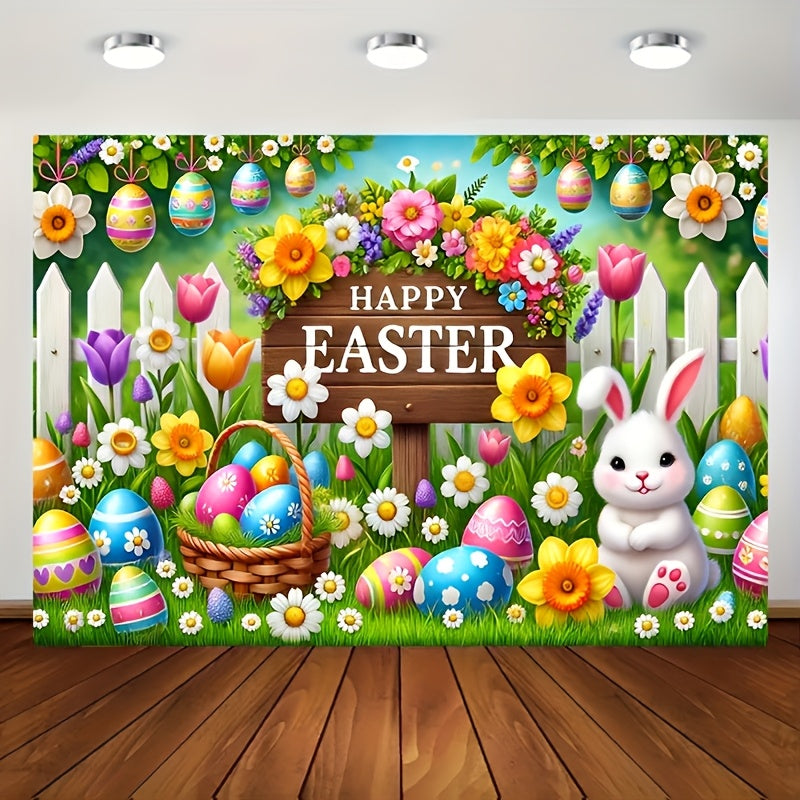 Easter Bunny & Eggs Fabric Backdrop
