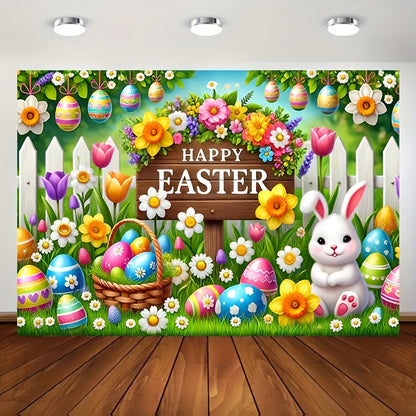 Easter Bunny & Eggs Fabric Backdrop