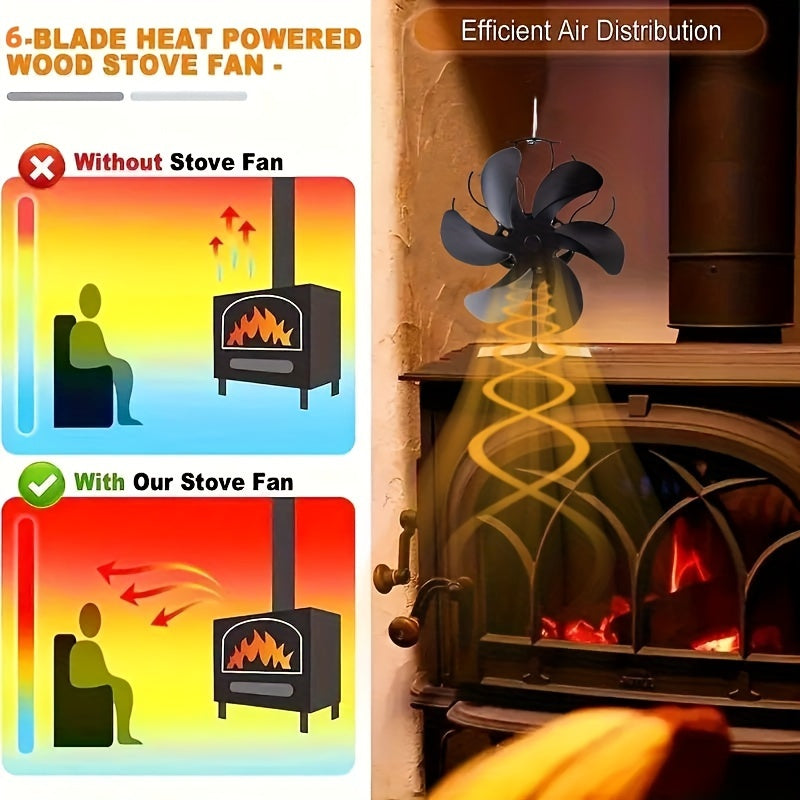 Silent Heat-Powered Wood Stove Fan (6-Blade)