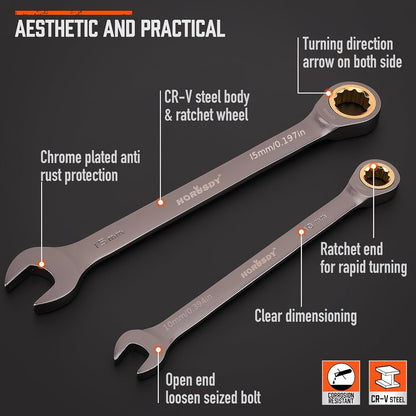 12pcs Metric Ratchet Wrench Set 8-19cm with Case