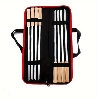 8-Pack Stainless Steel BBQ Skewers with Wooden Handles