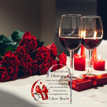 Charming Acrylic Heart-Shaped Red Bird Ornament