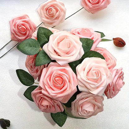 25-Piece Real Touch Artificial Rose Flower Arrangement - Shimmer Blush & Peach