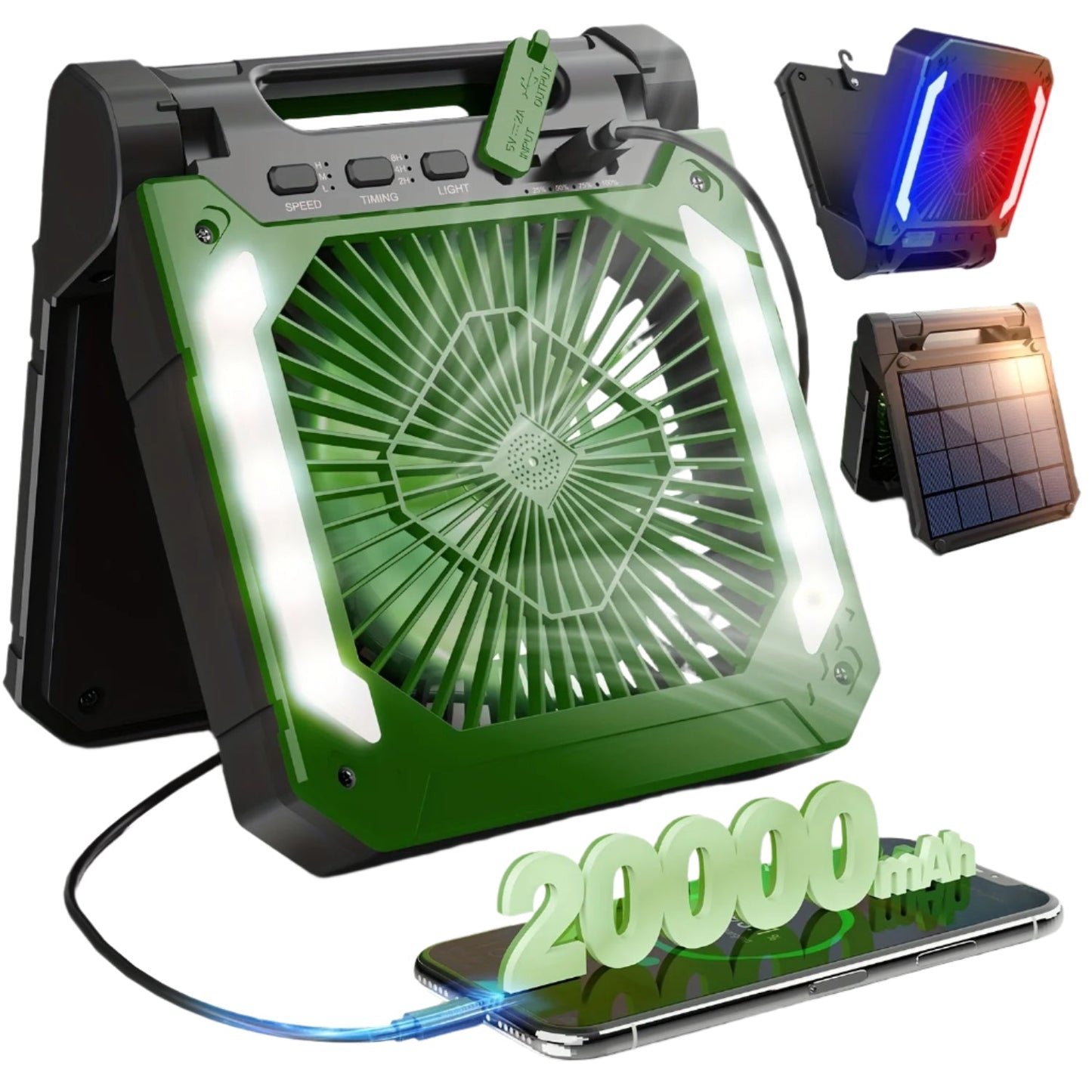 20000mAh Solar Camping Fan with LED Light