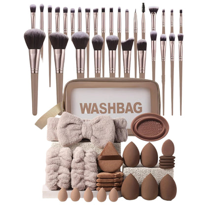 Coffee Makeup Brush Set with Sponges (55-Piece)