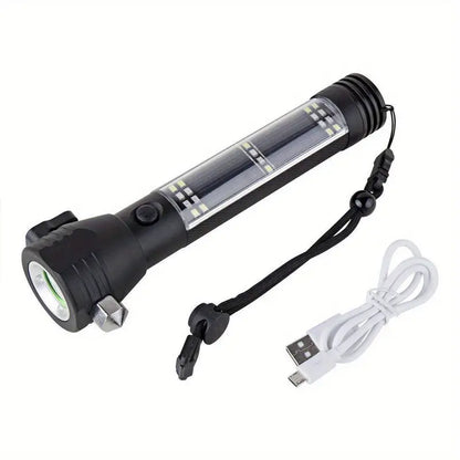 Multi-Functional Solar Power LED Flashlight - 5-in-1 Outdoor Survival Tool