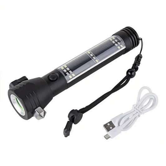 Multi-Functional Solar Power LED Flashlight - 5-in-1 Outdoor Survival Tool
