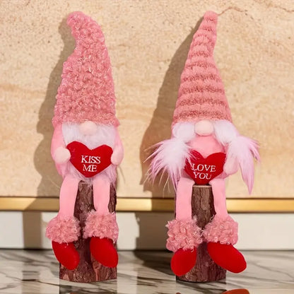 Romantic Handmade Plush Valentine's Day Gnome Decor Set - Long Leg Love Heart Design