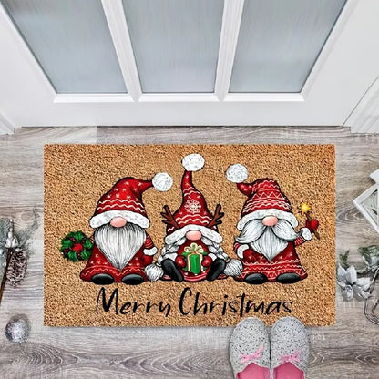 Cheerful Christmas Gnome Welcome Doormat | Indoor/Outdoor Washable Rug