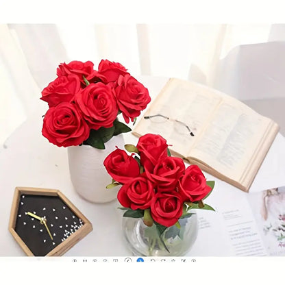 12-Piece Realistic Artificial Rose Bouquet - Red Long Stem Roses for Floral Arrangements