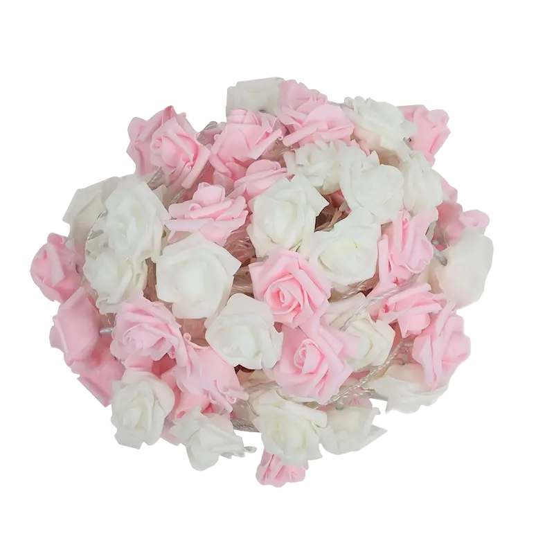 LED Foam Rose Flower String Lights - Touch-Controlled Small Lantern (Pink & White)