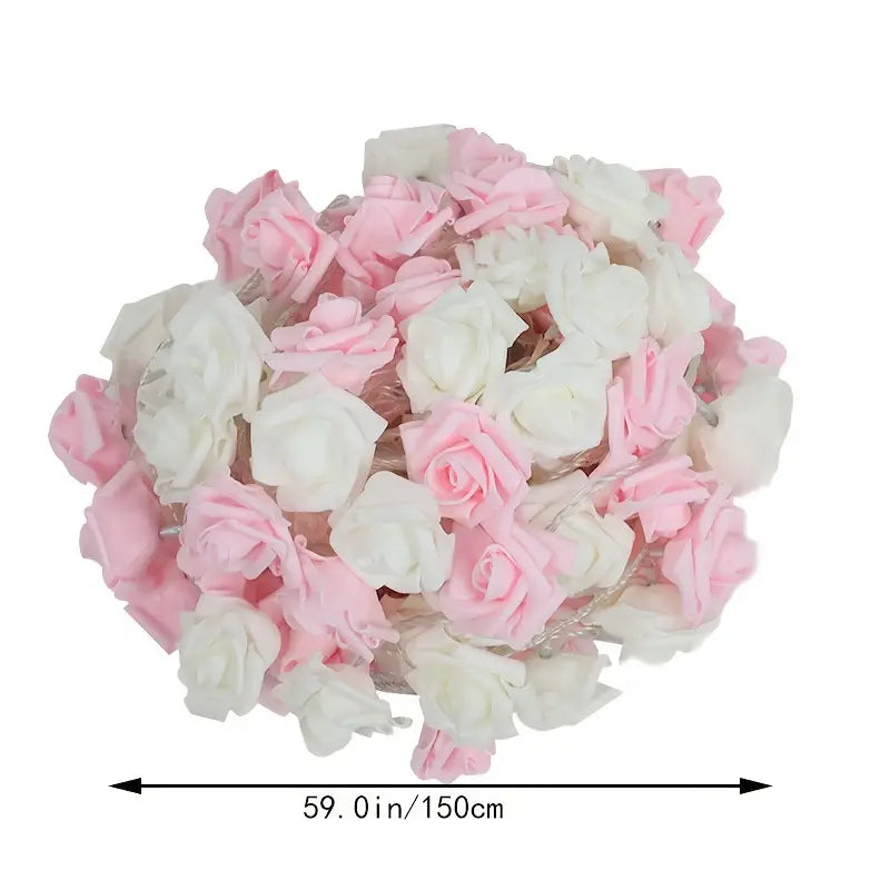 LED Foam Rose Flower String Lights - Touch-Controlled Small Lantern (Pink & White)