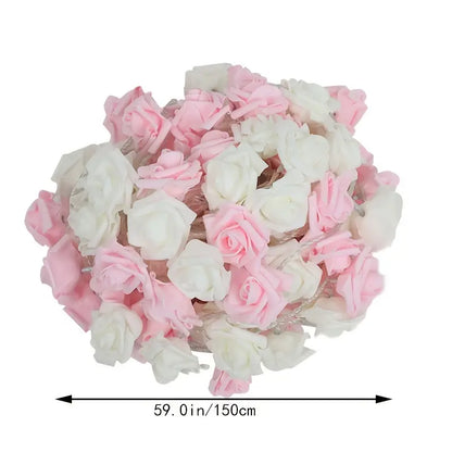 LED Foam Rose Flower String Lights - Touch-Controlled Small Lantern (Pink & White)