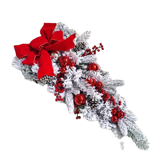 Christmas Flocking Wreath Door Hanging - Rattan Reverse Hanging Tree Decoration