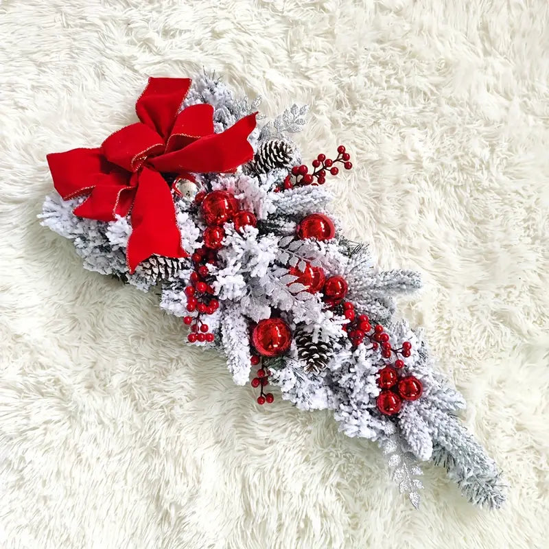 Christmas Flocking Wreath Door Hanging - Rattan Reverse Hanging Tree Decoration