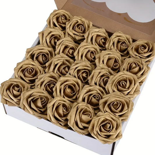 25-Piece Golden Artificial Rose Flowers Set