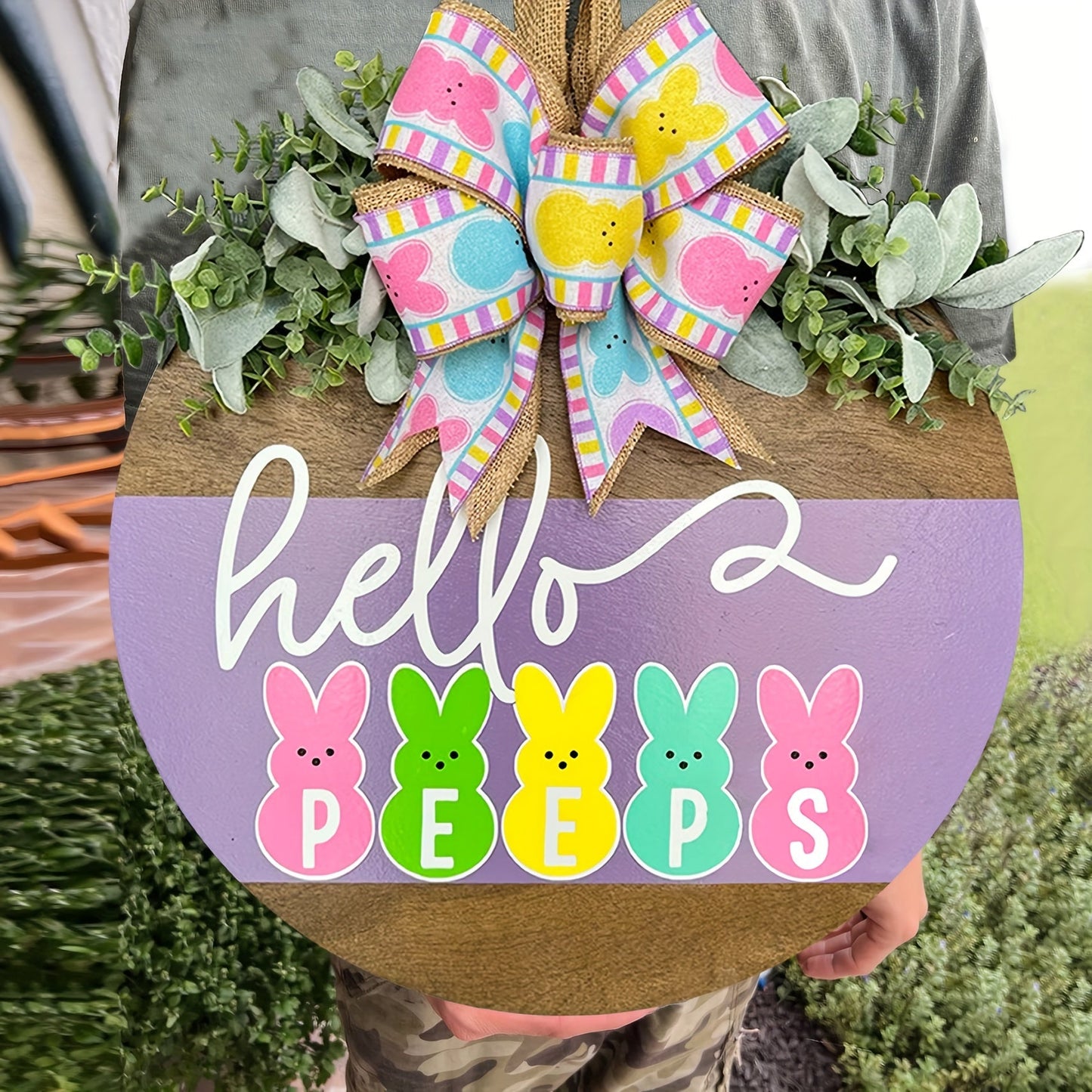 Farmhouse Easter Welcome Sign Wooden Bunny Wreath