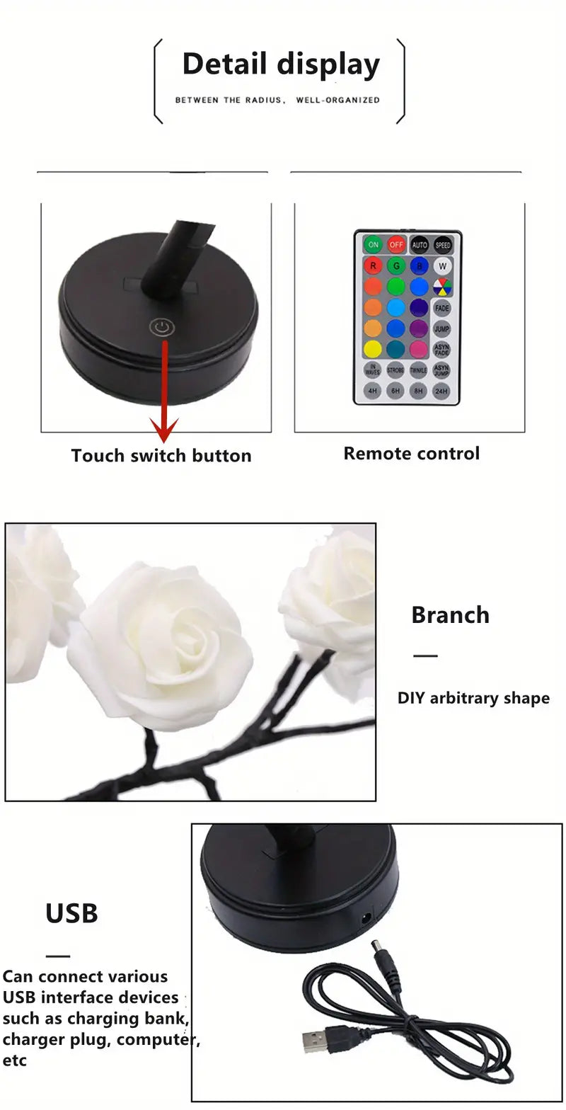 Festive Glow: Christmas Rose Tree Night Light with Dual Power Options