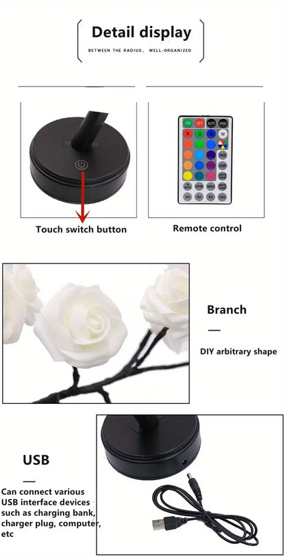 Festive Glow: Christmas Rose Tree Night Light with Dual Power Options