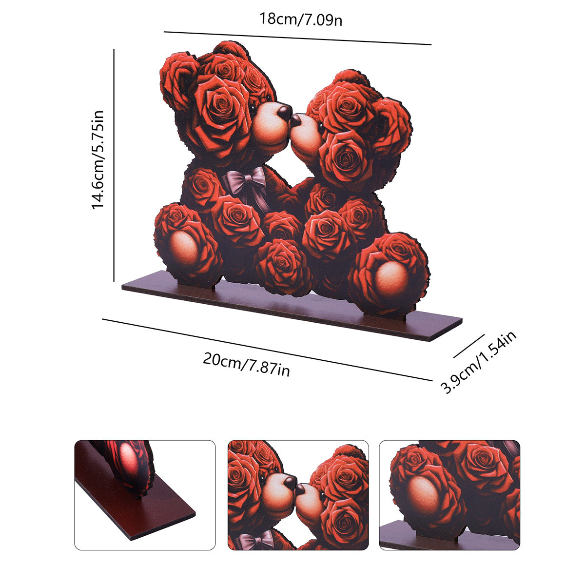 Romantic Wooden Rose Bear Ornament