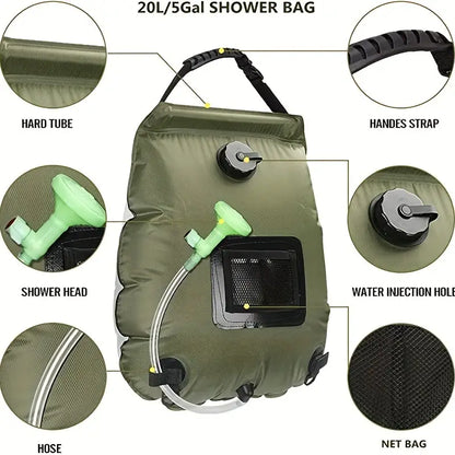 5 Gallon Solar Heated Camping Shower Bag - Portable Bath Bag