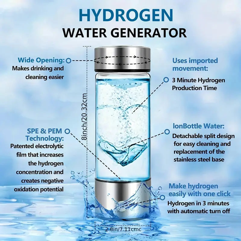 Portable Hydrogen Water Bottle Ionizer - Rechargeable Water Glass Cup