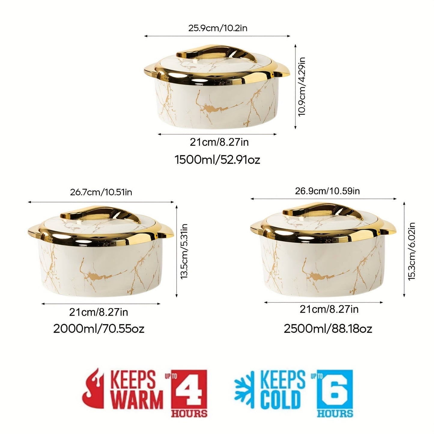 Golden Thermal Food Warmer Set (3pcs)