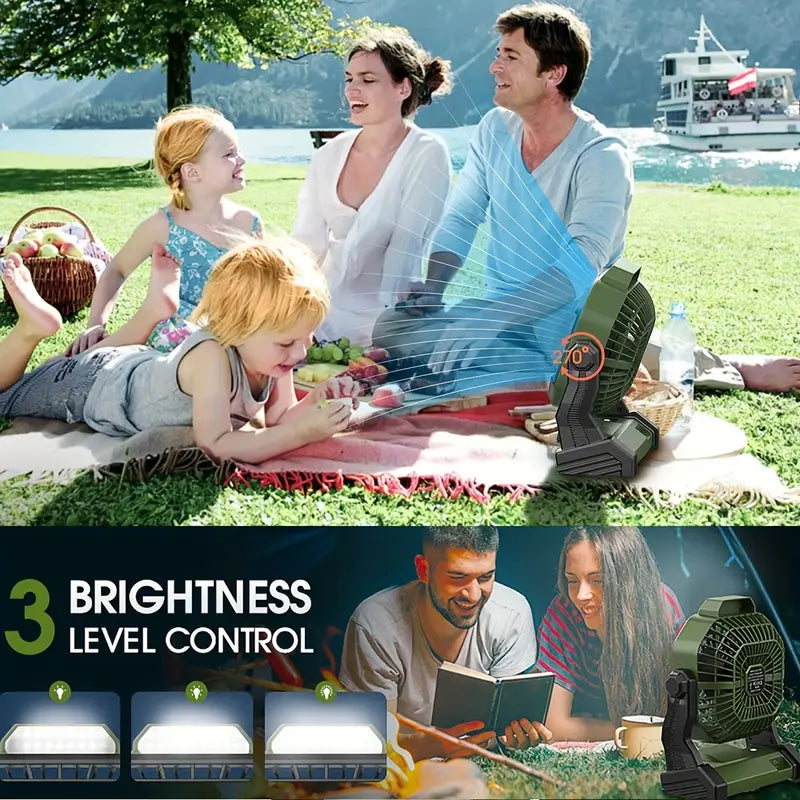 Portable Rechargeable Camping Fan - 7800mAh Battery, Cordless, USB Operated, Wireless, Hanging Hook