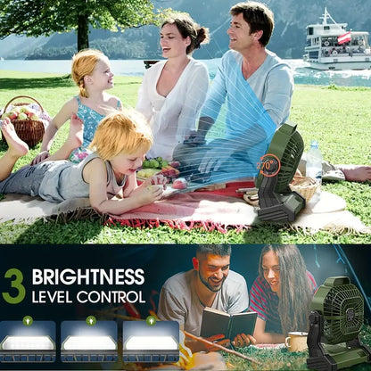 Portable Rechargeable Camping Fan - 7800mAh Battery, Cordless, USB Operated, Wireless, Hanging Hook