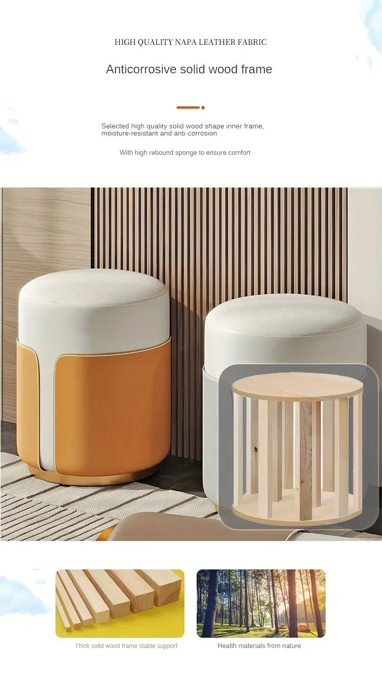 mporary Leather Splicing Round Dressing Stool - White & Orange