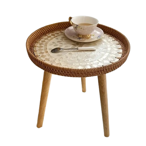 Understated elegance meets Nordic sensibilities in the Rattan Shell Table