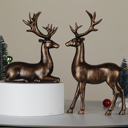 Bronze Elk Figurine Pair Christmas Decoration