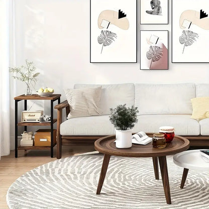 Retro Wooden 3-Layer Bedside Storage Rack Table