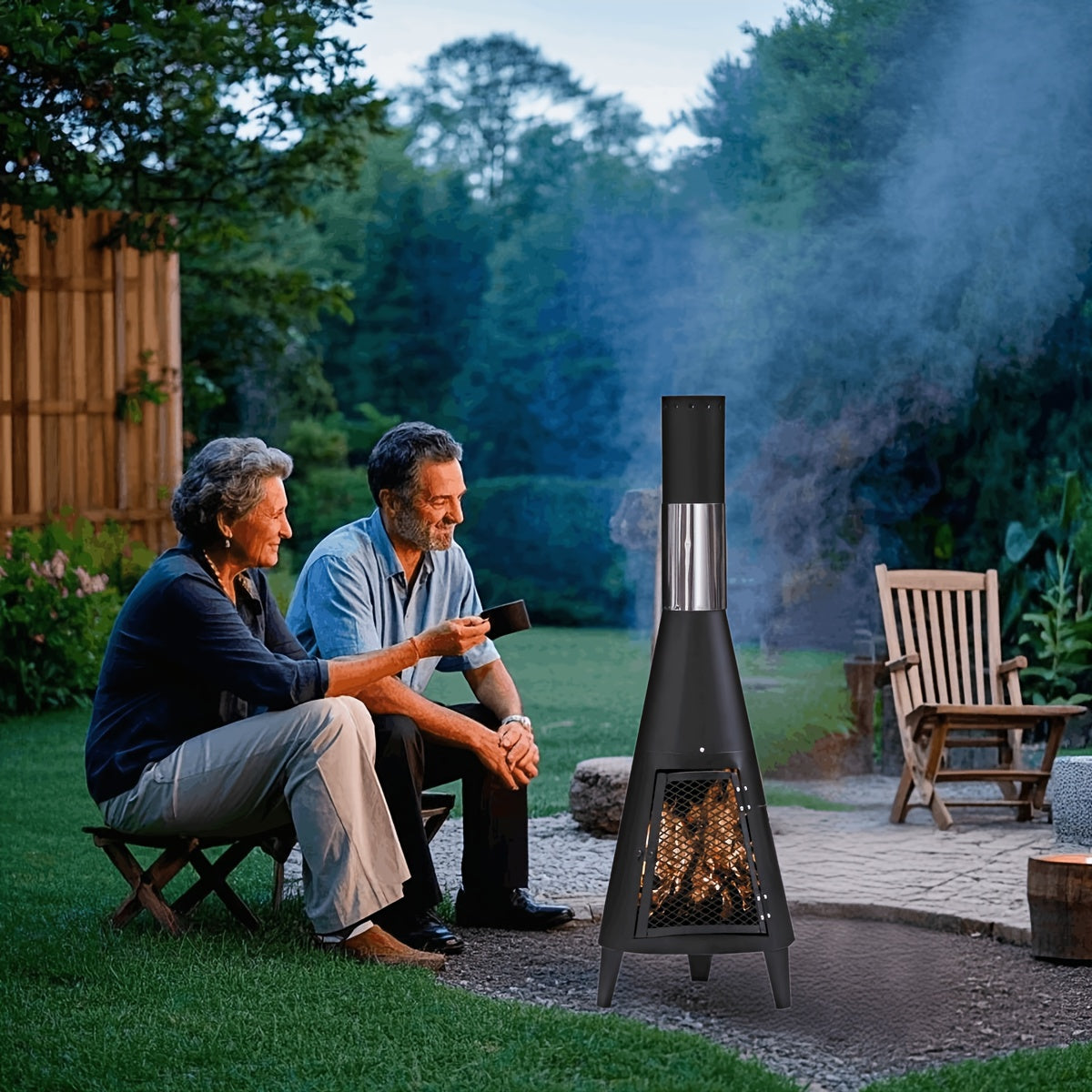 Outdoor Chimney Fireplace with Mesh Door Black Steel