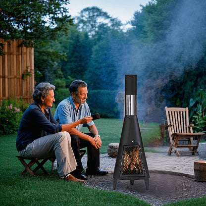 Outdoor Chimney Fireplace with Mesh Door Black Steel