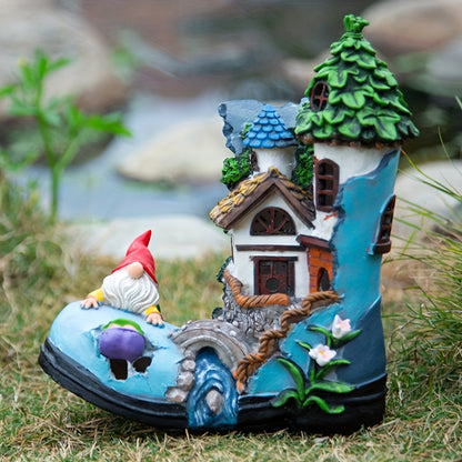 Resin Solar Gnome Treehouse Statue Outdoor Decor