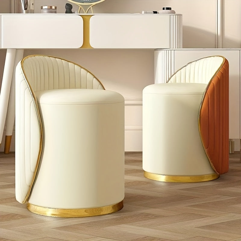 Vanity Stool Swivel Beige High Backrest Round Seat