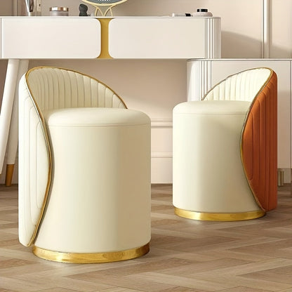 Vanity Stool Swivel Beige High Backrest Round Seat