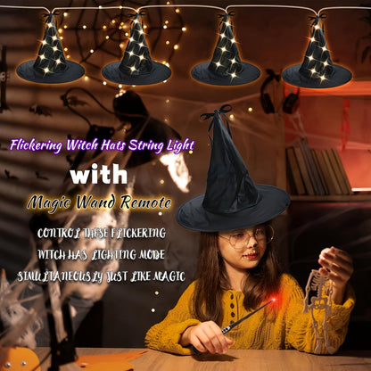 Glowing Hanging Witch Hats with Remote (8 Pack)