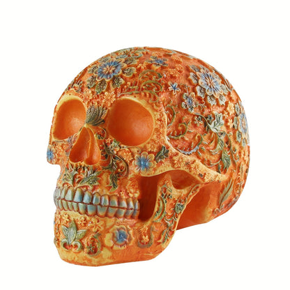 Vintage Resin Bone Skull Head with Plum Blossom Pattern