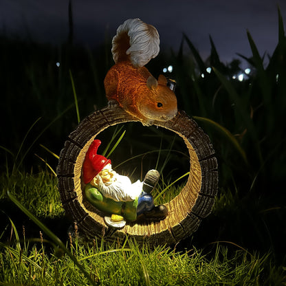 Solar Squirrel Elf Garden Statue Light with Wireless Charging