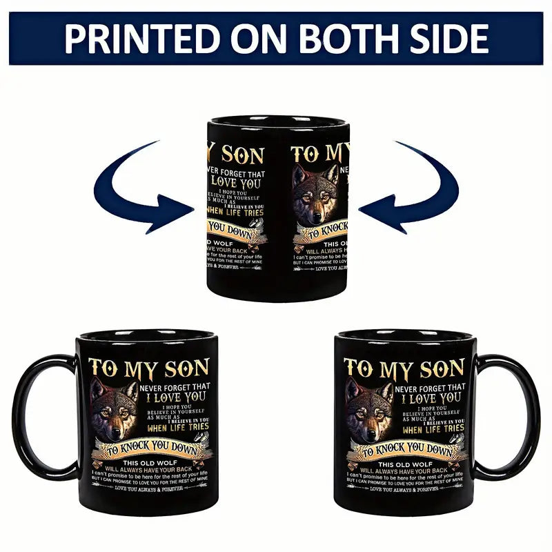 To My Son Black Wolf Coffee Mug - 11oz Ceramic Cup