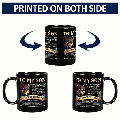 To My Son Black Wolf Coffee Mug - 11oz Ceramic Cup