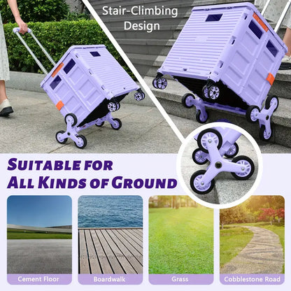 Portable Folding Cart with Stair Climbing Wheels- Purple