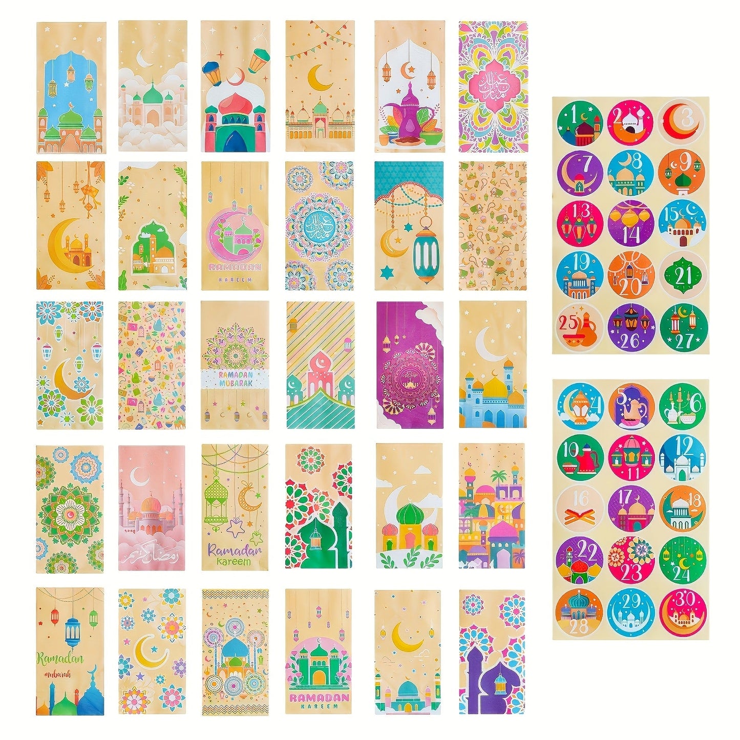 Ramadan Countdown Kraft Paper Bags Set (60 Pieces)